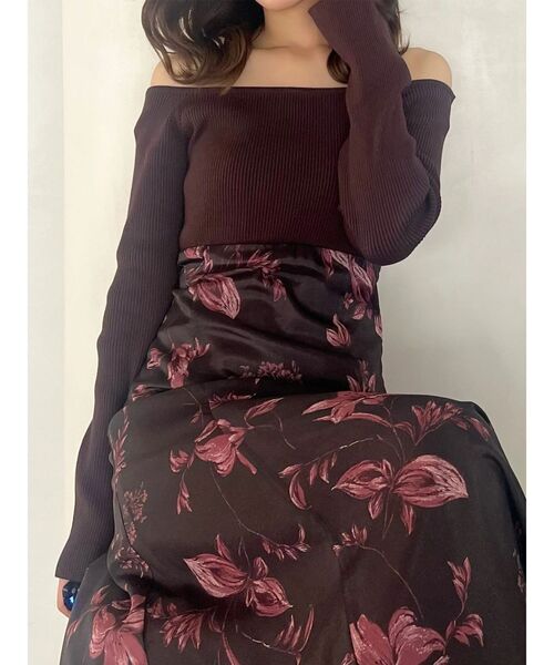 MERCURYDUO(マーキュリーデュオ)の「花柄オフショルニットドッキングワンピース(ワンピース・レディース・アイボリー/ブラウン・MEDIUM/SMALL)」の18枚目の写真