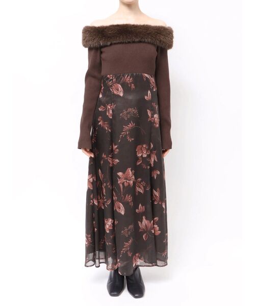 MERCURYDUO(マーキュリーデュオ)の「花柄オフショルニットドッキングワンピース(ワンピース・レディース・アイボリー/ブラウン・MEDIUM/SMALL)」の19枚目の写真