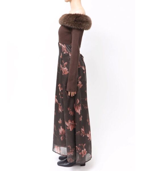 MERCURYDUO(マーキュリーデュオ)の「花柄オフショルニットドッキングワンピース(ワンピース・レディース・アイボリー/ブラウン・MEDIUM/SMALL)」の20枚目の写真