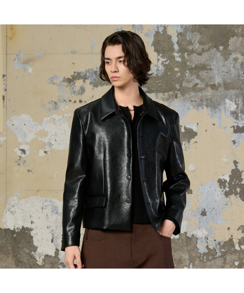 セール】25 FW マッカラクロップジャケット_レザー (ブラック