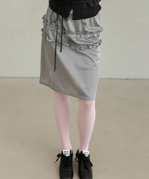 POEV（ポエブ）の「Mesh Frill Midi Skirt - Silver（スカート）」