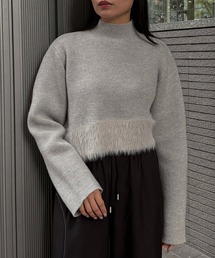 &g'aime（アンジェム）の「【&ｇ'aime 】シャギー切替ショートニット　Shaggy Contrast Short Knit（ニット/セーター・レディース）」