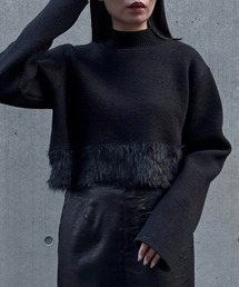 【&g'aime 】シャギー切替ショートニット Shaggy Contrast Short Knit
