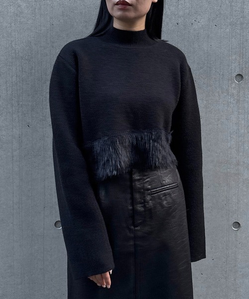 &g'aime(アンジェム)の「【&g'aime 】シャギー切替ショートニット Shaggy Contrast Short Knit(ニット/セーター・レディース・杢グレー/ブラック/キャメル・FREE)」の5枚目の写真