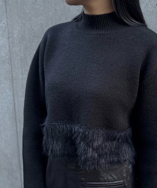 &g'aime(アンジェム)の「【&g'aime 】シャギー切替ショートニット Shaggy Contrast Short Knit(ニット/セーター・レディース・杢グレー/ブラック/キャメル・FREE)」の11枚目の写真