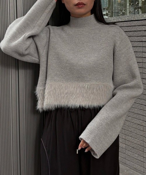 &g'aime(アンジェム)の「【&g'aime 】シャギー切替ショートニット Shaggy Contrast Short Knit(ニット/セーター・レディース・杢グレー/ブラック/キャメル・FREE)」の15枚目の写真