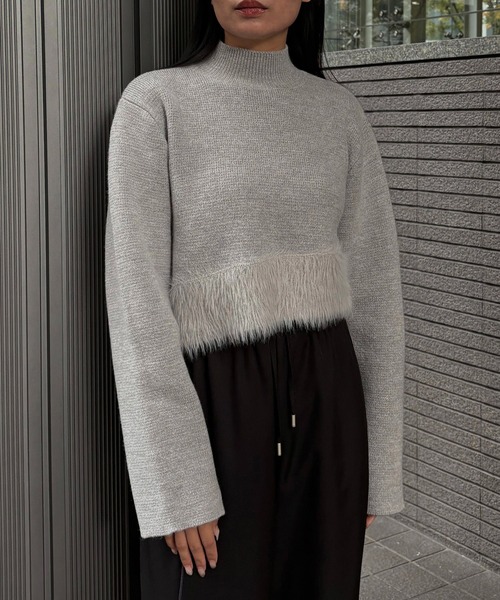&g'aime(アンジェム)の「【&g'aime 】シャギー切替ショートニット Shaggy Contrast Short Knit(ニット/セーター・レディース・杢グレー/ブラック/キャメル・FREE)」の16枚目の写真