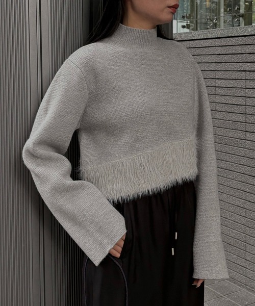 &g'aime(アンジェム)の「【&g'aime 】シャギー切替ショートニット Shaggy Contrast Short Knit(ニット/セーター・レディース・杢グレー/ブラック/キャメル・FREE)」の19枚目の写真