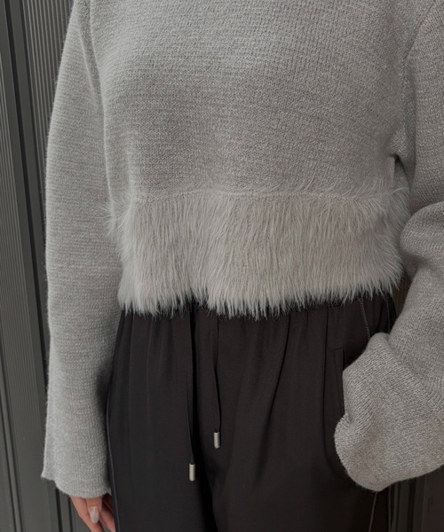 &g'aime(アンジェム)の「【&g'aime 】シャギー切替ショートニット Shaggy Contrast Short Knit(ニット/セーター・レディース・杢グレー/ブラック/キャメル・FREE)」の22枚目の写真