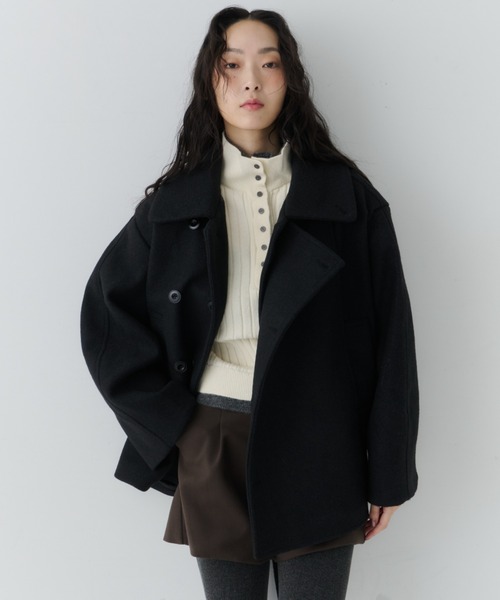 NUJOH(ヌゾ)の「Belted Volume Short Coat / ベルテッドボリュームショートコート(ピーコート・レディース・ブラウン/ブラック/グレー・FREE)」の1枚目の写真