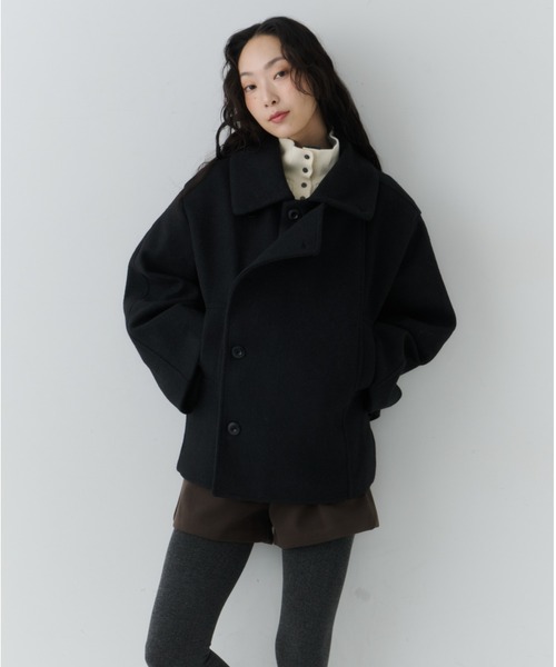 NUJOH(ヌゾ)の「Belted Volume Short Coat / ベルテッドボリュームショートコート(ピーコート・レディース・ブラウン/ブラック/グレー・FREE)」の9枚目の写真