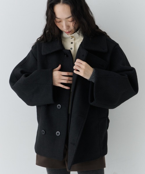 NUJOH(ヌゾ)の「Belted Volume Short Coat / ベルテッドボリュームショートコート(ピーコート・レディース・ブラウン/ブラック/グレー・FREE)」の12枚目の写真