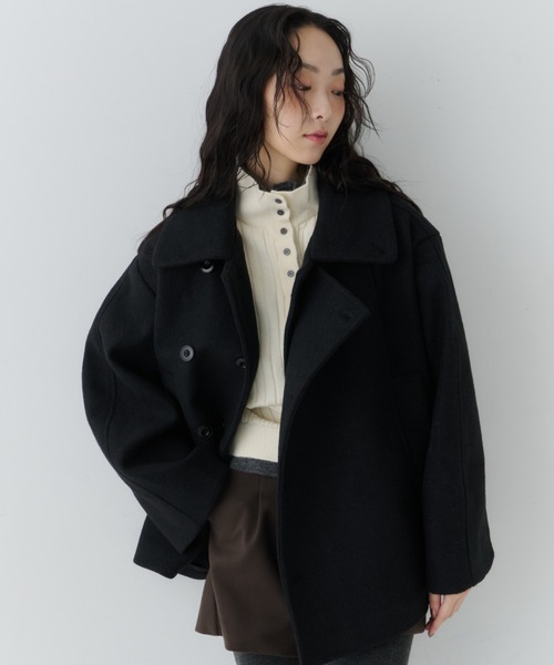 NUJOH(ヌゾ)の「Belted Volume Short Coat / ベルテッドボリュームショートコート(ピーコート・レディース・ブラウン/ブラック/グレー・FREE)」の13枚目の写真