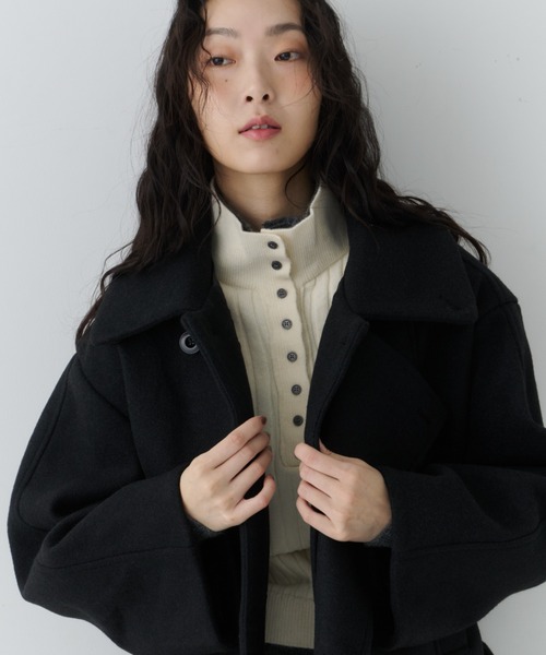 NUJOH(ヌゾ)の「Belted Volume Short Coat / ベルテッドボリュームショートコート(ピーコート・レディース・ブラウン/ブラック/グレー・FREE)」の14枚目の写真