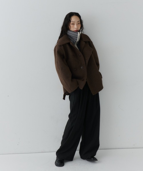 NUJOH(ヌゾ)の「Belted Volume Short Coat / ベルテッドボリュームショートコート(ピーコート・レディース・ブラウン/ブラック/グレー・FREE)」の18枚目の写真