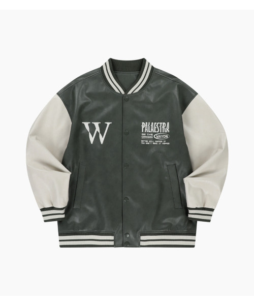 Palaestra Varsity Leather Jacket Blue Green