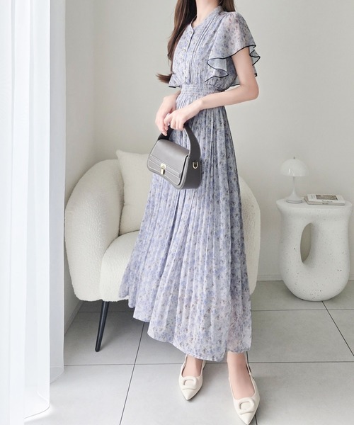mily bilet(ミウィビレット)の「【mily bilet】水彩調の花柄が目を惹く、大人の袖フリルプリーツワンピース(半袖)(ワンピース・レディース・ラベンダー/グリーン/ピンク・LARGE/X-LARGE/MEDIUM/SMALL)」の17枚目の写真