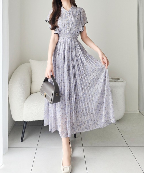 mily bilet(ミウィビレット)の「【mily bilet】水彩調の花柄が目を惹く、大人の袖フリルプリーツワンピース(半袖)(ワンピース・レディース・ラベンダー/グリーン/ピンク・LARGE/X-LARGE/MEDIUM/SMALL)」の19枚目の写真