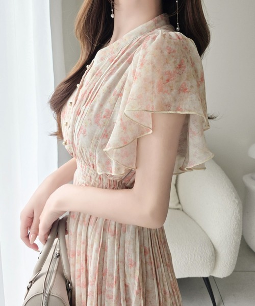 mily bilet(ミウィビレット)の「【mily bilet】水彩調の花柄が目を惹く、大人の袖フリルプリーツワンピース(半袖)(ワンピース・レディース・ラベンダー/グリーン/ピンク・LARGE/X-LARGE/MEDIUM/SMALL)」の22枚目の写真