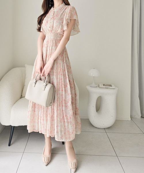 mily bilet(ミウィビレット)の「【mily bilet】水彩調の花柄が目を惹く、大人の袖フリルプリーツワンピース(半袖)(ワンピース・レディース・ラベンダー/グリーン/ピンク・LARGE/X-LARGE/MEDIUM/SMALL)」の21枚目の写真