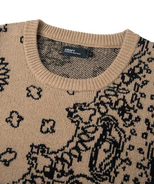 CRAFT STANDARD BOUTIQUE（クラフトスタンダードブティック）の「ペイズリー柄ニットプルオーバー（ニット/セーター・メンズ・グレイッシュベージュ/アイボリー/ブラック・M/L/XL）」の9枚目の写真