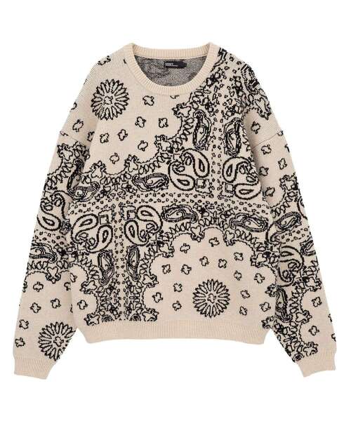 CRAFT STANDARD BOUTIQUE（クラフトスタンダードブティック）の「ペイズリー柄ニットプルオーバー（ニット/セーター・メンズ・グレイッシュベージュ/アイボリー/ブラック・M/L/XL）」の6枚目の写真