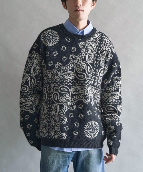 CRAFT STANDARD BOUTIQUE（クラフトスタンダードブティック）の「ペイズリー柄ニットプルオーバー（ニット/セーター・メンズ・グレイッシュベージュ/アイボリー/ブラック・M/L/XL）」の2枚目の写真