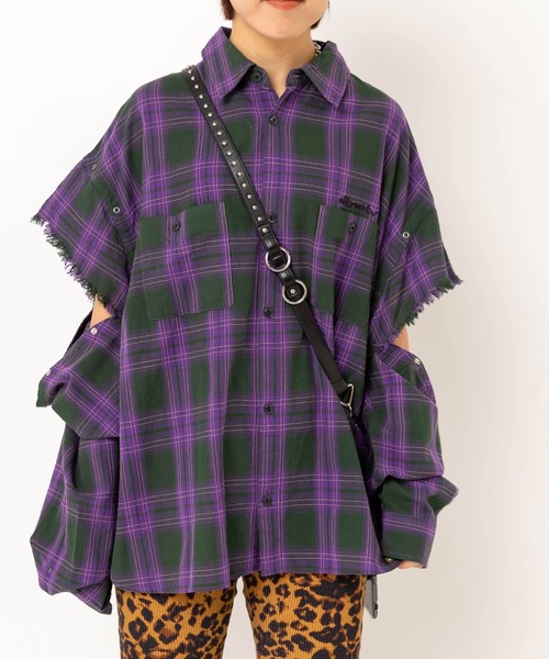 RNA（アールエヌエー）の「B2941 レイヤードスリーブチェックシャツ（シャツ/ブラウス・レディース・パープル/イエロー/レッド・MEDIUM）」の2枚目の写真