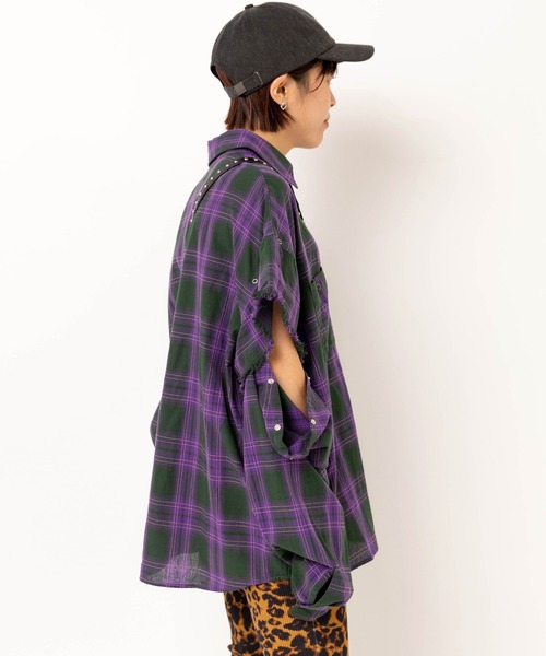 RNA（アールエヌエー）の「B2941 レイヤードスリーブチェックシャツ（シャツ/ブラウス・レディース・パープル/イエロー/レッド・MEDIUM）」の5枚目の写真