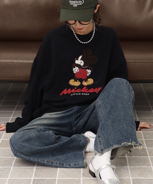 セール】【Disney/ディズニー】サガラ刺繍 裏毛 クルーネック