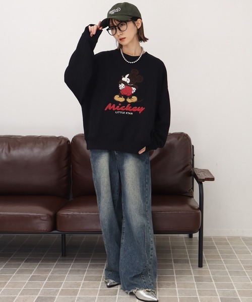 セール】【Disney/ディズニー】サガラ刺繍 裏毛 クルーネック