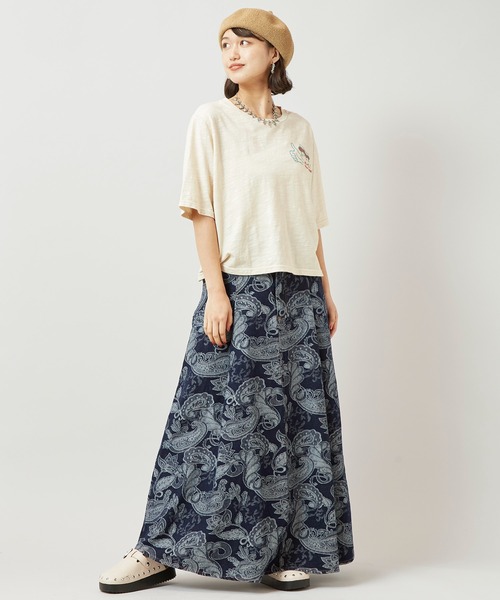 チャイハネ（チャイハネ）の「【チャイハネ】段通ペイズリー柄デニムロングスカート（デニムスカート・レディース・ネイビー/ライトブルー・FREE）」の8枚目の写真