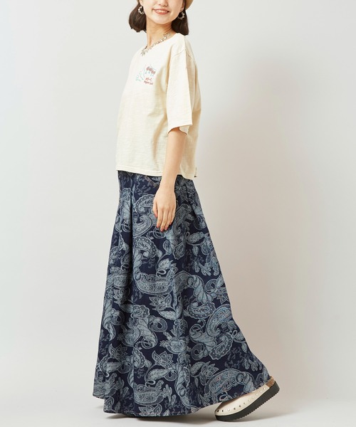 チャイハネ（チャイハネ）の「【チャイハネ】段通ペイズリー柄デニムロングスカート（デニムスカート・レディース・ネイビー/ライトブルー・FREE）」の9枚目の写真
