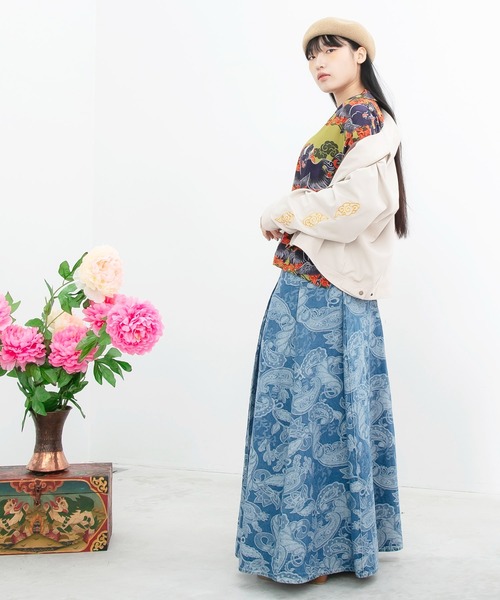 チャイハネ（チャイハネ）の「【チャイハネ】段通ペイズリー柄デニムロングスカート（デニムスカート・レディース・ネイビー/ライトブルー・FREE）」の6枚目の写真