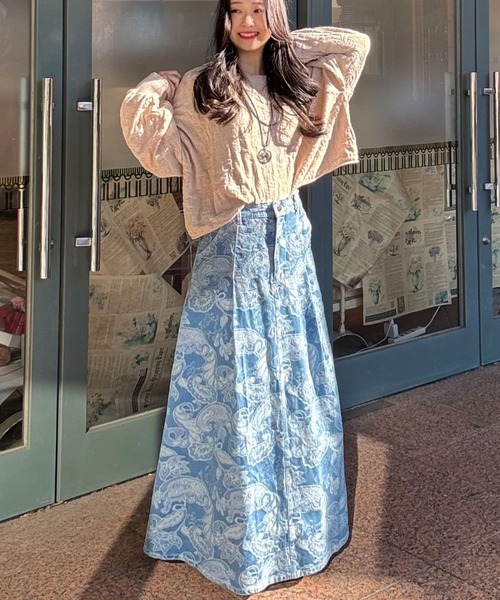 チャイハネ（チャイハネ）の「【チャイハネ】段通ペイズリー柄デニムロングスカート（デニムスカート・レディース・ネイビー/ライトブルー・FREE）」の13枚目の写真