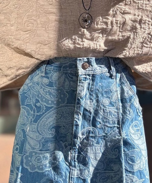 チャイハネ（チャイハネ）の「【チャイハネ】段通ペイズリー柄デニムロングスカート（デニムスカート・レディース・ネイビー/ライトブルー・FREE）」の14枚目の写真