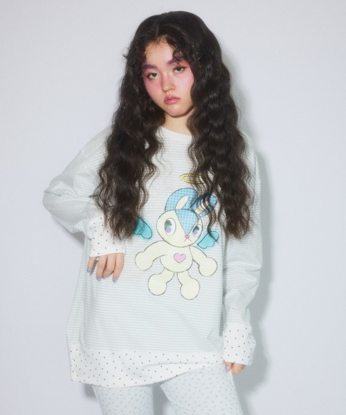 Candy Stripper（キャンディストリッパー）の「ANGEL BUNNY LAYERED トップス（Tシャツ/カットソー・レディース・ピンク/ブラック/ライトブルー/グレー・FREE）」の3枚目の写真