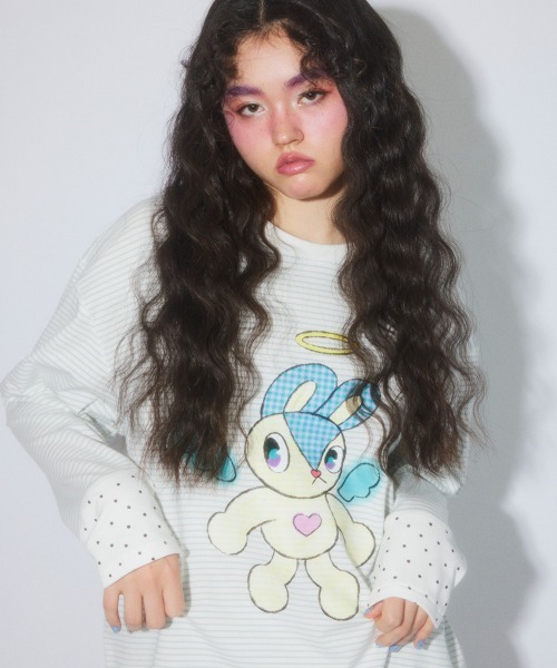 Candy Stripper（キャンディストリッパー）の「ANGEL BUNNY LAYERED トップス（Tシャツ/カットソー・レディース・ピンク/ブラック/ライトブルー/グレー・FREE）」の7枚目の写真