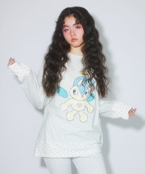 Candy Stripper（キャンディストリッパー）の「ANGEL BUNNY LAYERED トップス（Tシャツ/カットソー・レディース・ピンク/ブラック/ライトブルー/グレー・FREE）」の5枚目の写真