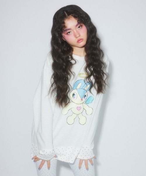 Candy Stripper（キャンディストリッパー）の「ANGEL BUNNY LAYERED トップス（Tシャツ/カットソー・レディース・ピンク/ブラック/ライトブルー/グレー・FREE）」の6枚目の写真