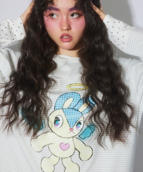 Candy Stripper（キャンディストリッパー）の「ANGEL BUNNY LAYERED トップス（Tシャツ/カットソー・レディース・ピンク/ブラック/ライトブルー/グレー・FREE）」の8枚目の写真