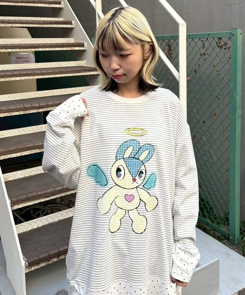 Candy Stripper（キャンディストリッパー）の「ANGEL BUNNY LAYERED トップス（Tシャツ/カットソー・レディース・ピンク/ブラック/ライトブルー/グレー・FREE）」の12枚目の写真