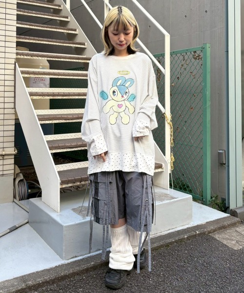 Candy Stripper（キャンディストリッパー）の「ANGEL BUNNY LAYERED トップス（Tシャツ/カットソー・レディース・ピンク/ブラック/ライトブルー/グレー・FREE）」の13枚目の写真