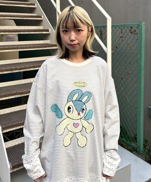 Candy Stripper（キャンディストリッパー）の「ANGEL BUNNY LAYERED トップス（Tシャツ/カットソー・レディース・ピンク/ブラック/ライトブルー/グレー・FREE）」の11枚目の写真