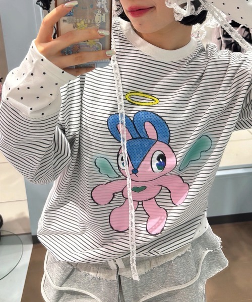 Candy Stripper(キャンディストリッパー)の「ANGEL BUNNY LAYERED トップス(Tシャツ/カットソー・レディース・ピンク/ブラック/ライトブルー/グレー・FREE)」の6枚目の写真