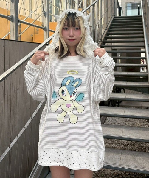 Candy Stripper(キャンディストリッパー)の「ANGEL BUNNY LAYERED トップス(Tシャツ/カットソー・レディース・ピンク/ブラック/ライトブルー/グレー・FREE)」の7枚目の写真