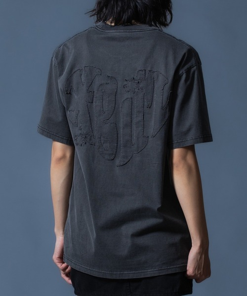 X-girl(エックスガール)の「PIGMENT DYED HEART AND LOGO S/S TEE(Tシャツ/カットソー・レディース・ブラック/オリーブ/レッド・S/M/L/XL)」の1枚目の写真