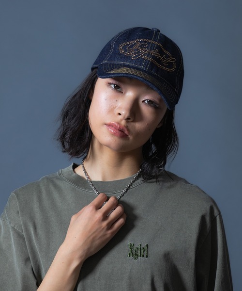 X-girl(エックスガール)の「PIGMENT DYED HEART AND LOGO S/S TEE(Tシャツ/カットソー・レディース・ブラック/オリーブ/レッド・S/M/L/XL)」の14枚目の写真