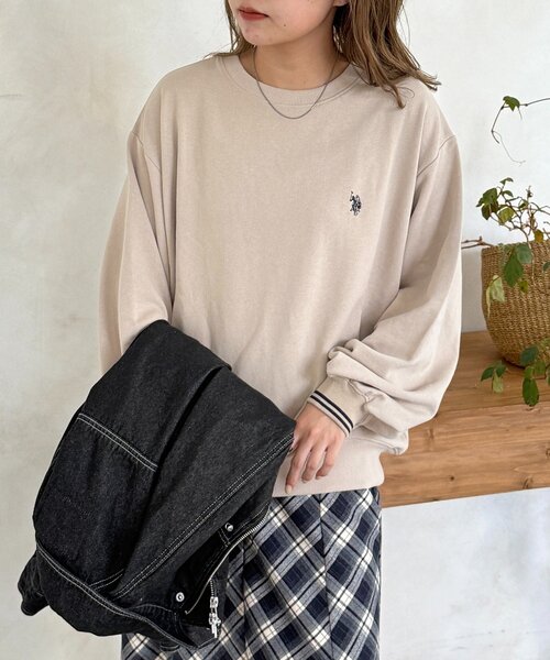 CPCM(シーピーシーエム)の「【U.S. POLO ASSN.】リブライン裏毛スウェット(Tシャツ/カットソー・レディース・グレー/ベージュ/ネイビー/サックスブルー・FREE)」の3枚目の写真