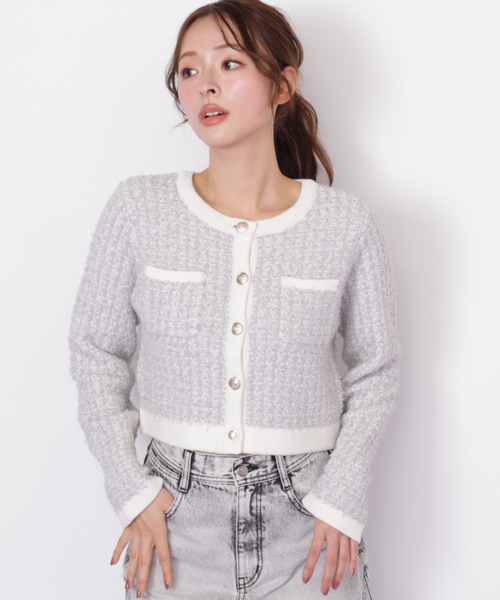 JILL by JILL STUART（ジルバイジルスチュアート）の「ミックスツイードニットジャケット（ニット/セーター・レディース・ブルー/グレー/ピンク・FREE）」の2枚目の写真